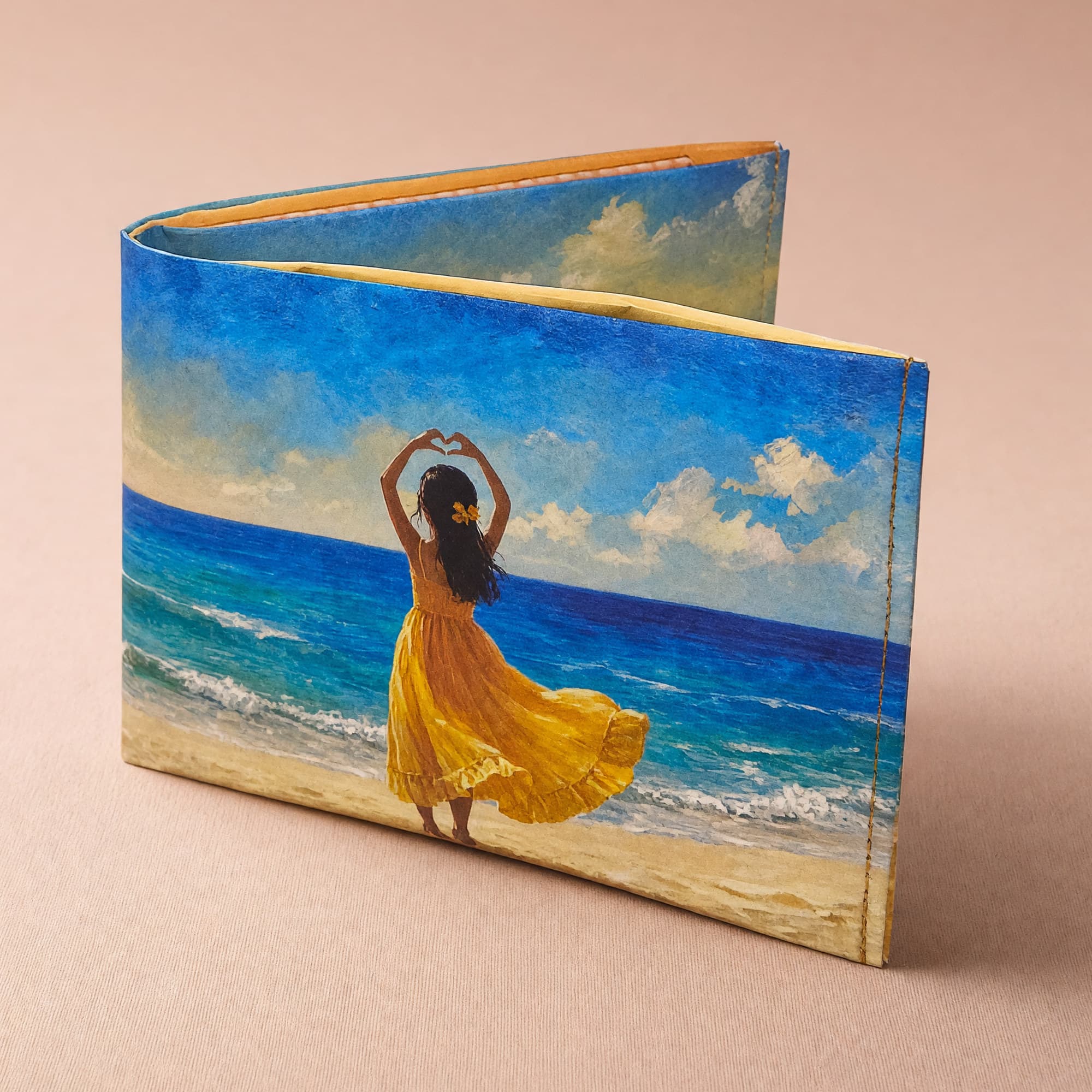 Beach Girl wallet standing open