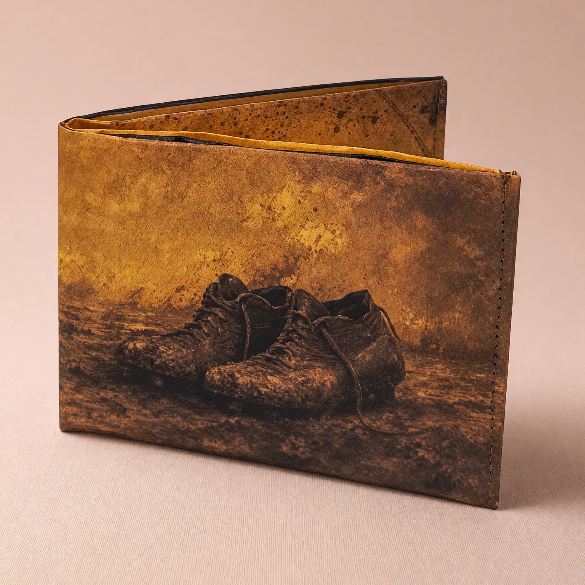 Football wallet standing open