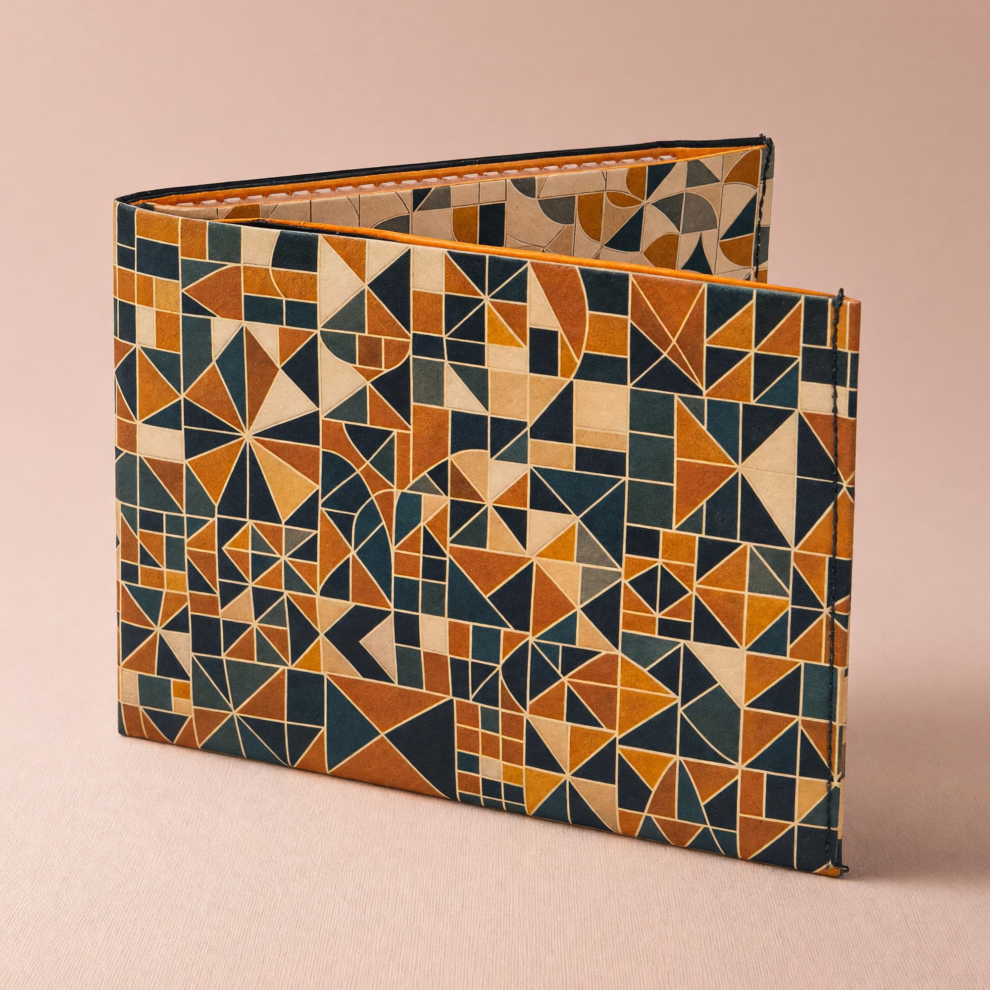 Mosaic wallet standing open