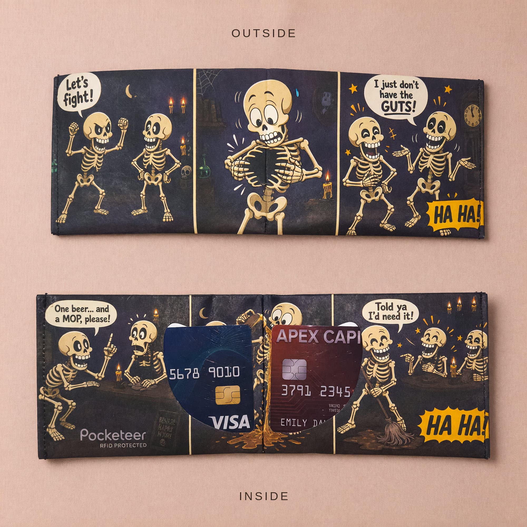 Skeleton Joke outer and inner flat lay